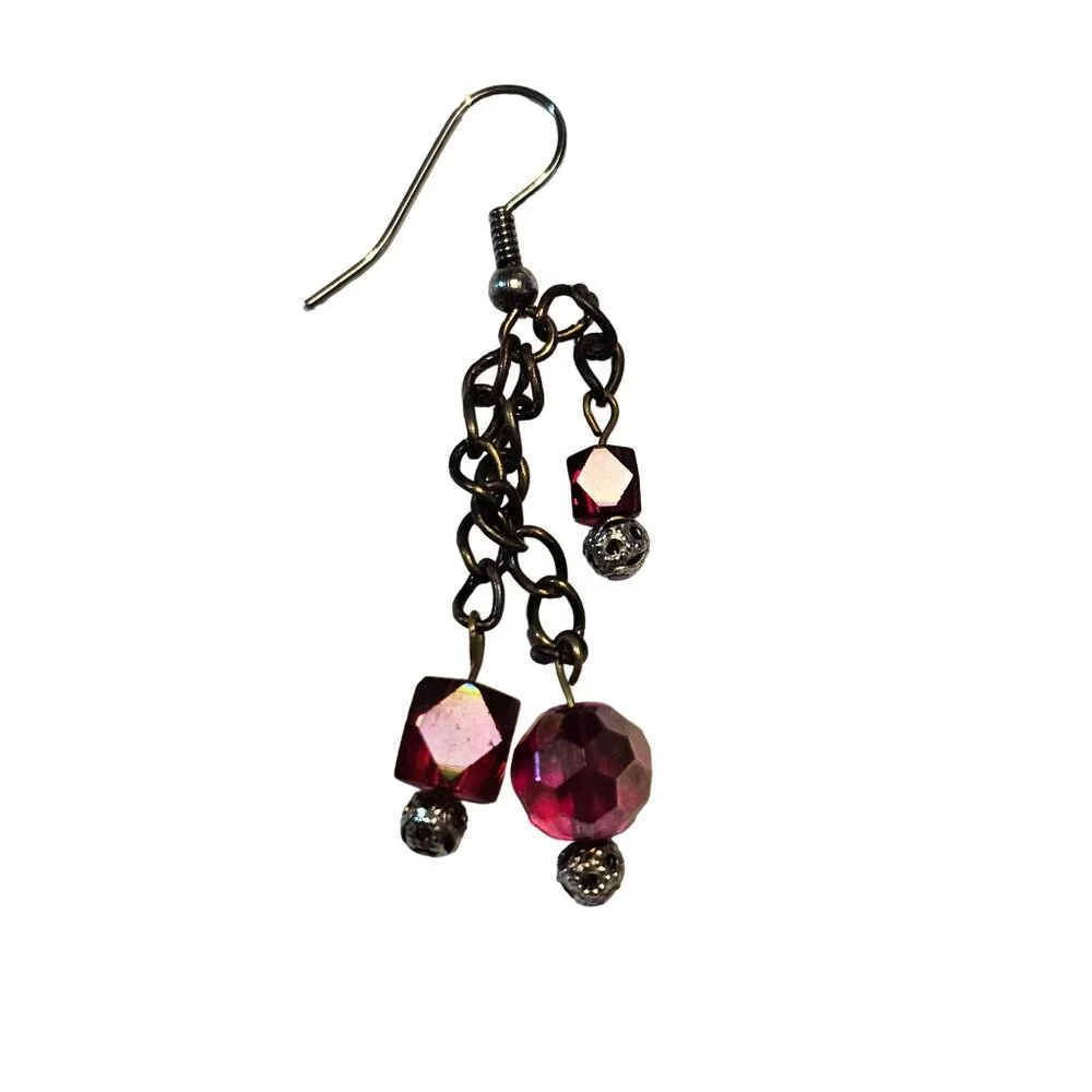 Swarovski AB Red & Silver Beaded Dangle Earrings Silver Hook‎ Back